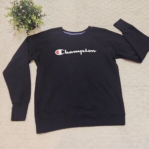 Champion Black Crewneck Athleisure Activewear Sweatshirt, Size Large